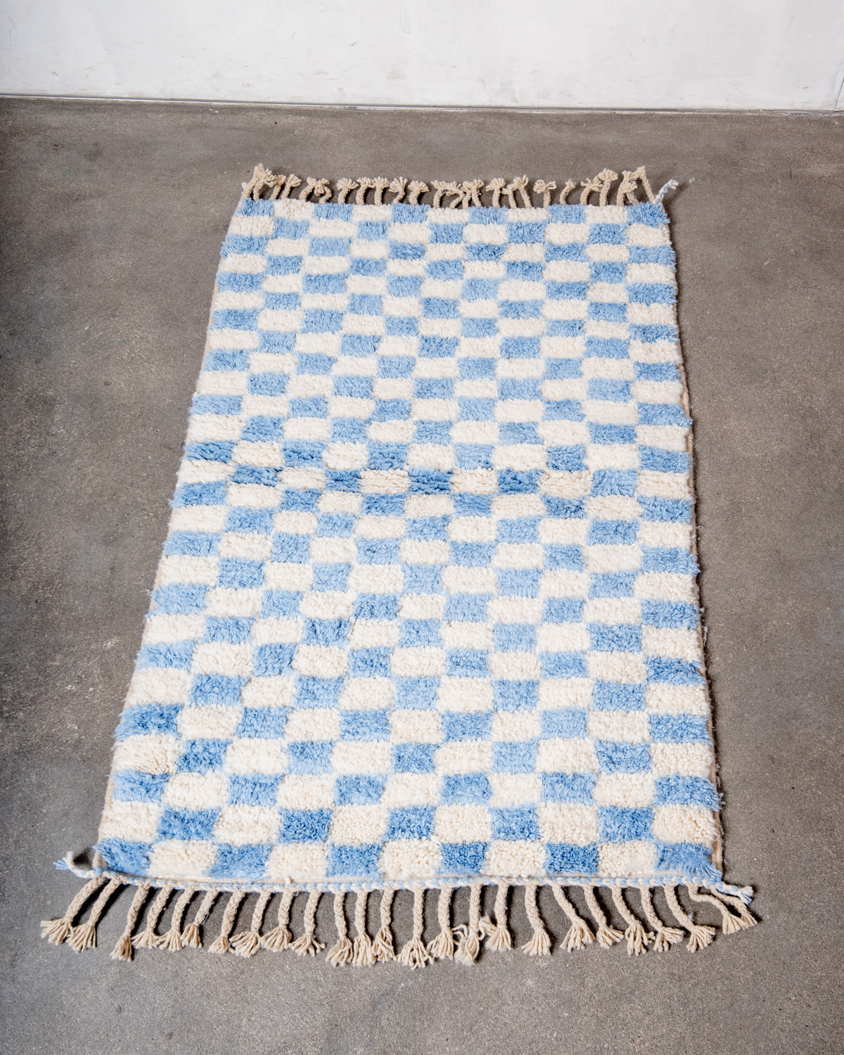 Modern, designer, handcrafted Berber rug from Morocco. Beniourain carpet with beautiful colours and patterns and fluffy wool texture.